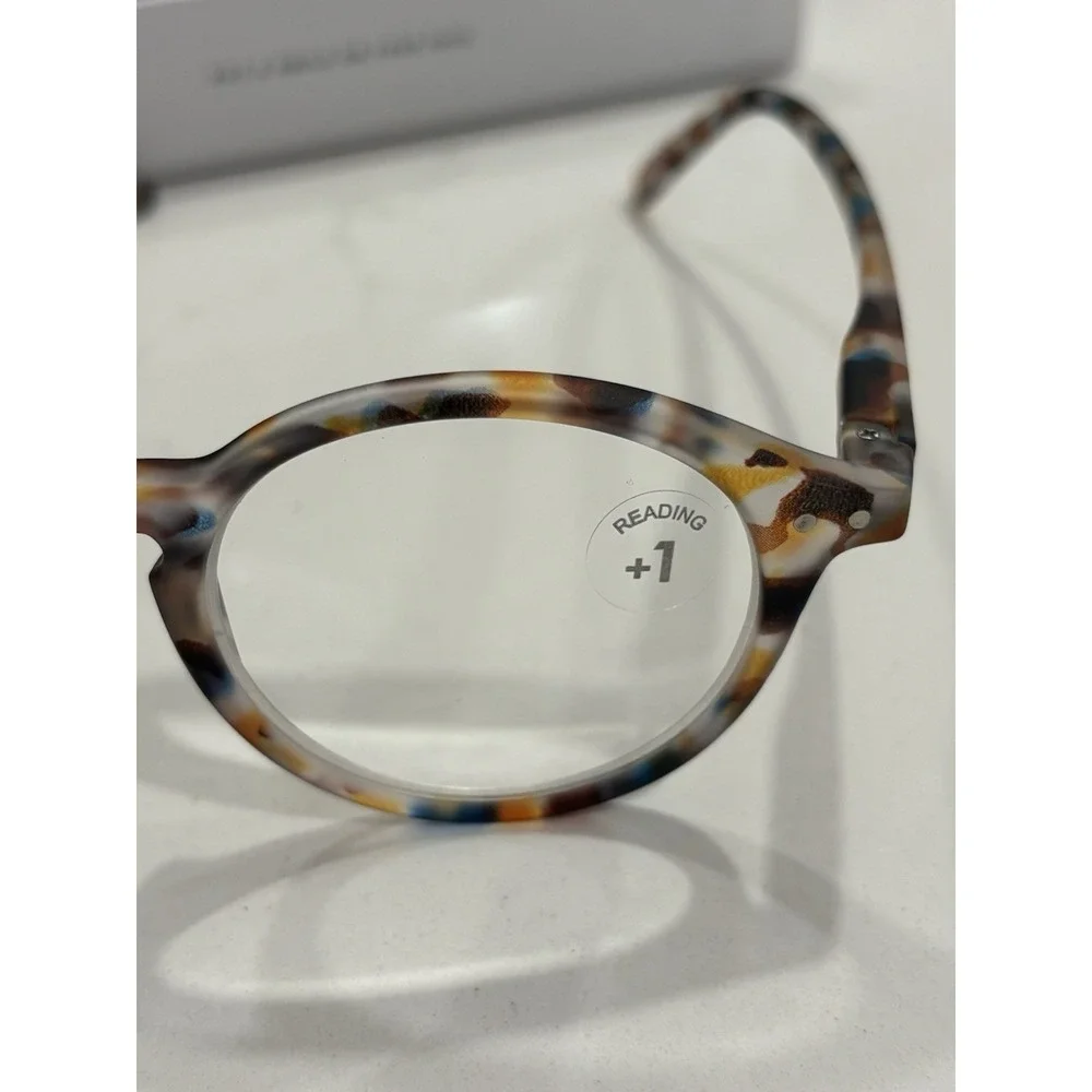 New IZIPIZI READING #D Reading Glasses Women & Men Round 1.0 Blue Tortoise Nib